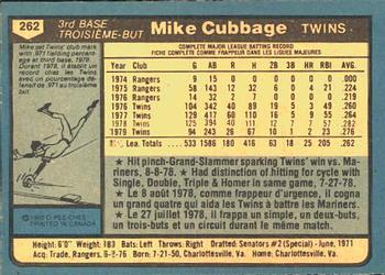 1980 O-Pee-Chee #262 Mike Cubbage Back