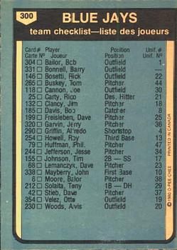 1980 O-Pee-Chee #300 Toronto Blue Jays / Bobby Mattick Back