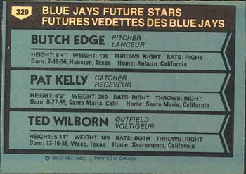 1980 O-Pee-Chee #329 Blue Jays Future Stars (Butch Edge / Pat Kelly / Ted Wilborn) Back