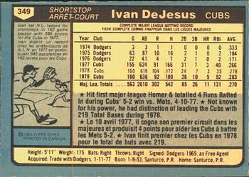 1980 O-Pee-Chee #349 Ivan DeJesus Back