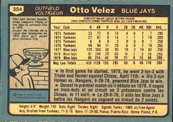 1980 O-Pee-Chee #354 Otto Velez Back