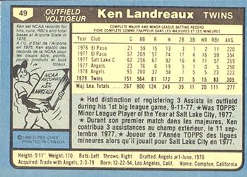 1980 O-Pee-Chee #49 Ken Landreaux Back