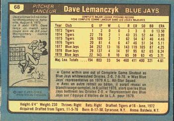 1980 O-Pee-Chee #68 Dave Lemanczyk Back