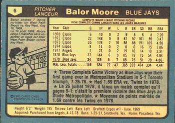 1980 O-Pee-Chee #6 Balor Moore Back