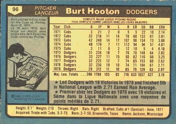1980 O-Pee-Chee #96 Burt Hooton Back
