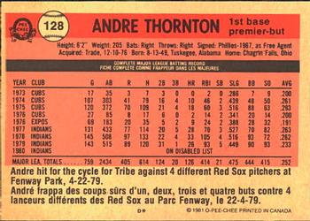 1981 O-Pee-Chee #128 Andre Thornton Back