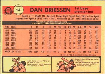 1981 O-Pee-Chee #14 Dan Driessen Back