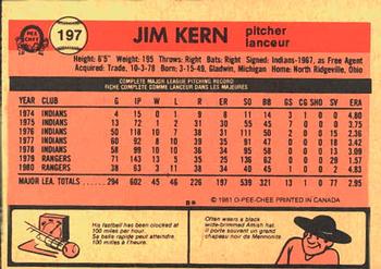 1981 O-Pee-Chee #197 Jim Kern Back