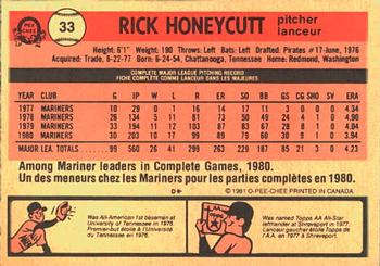 1981 O-Pee-Chee #33 Rick Honeycutt Back