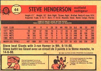 1981 O-Pee-Chee #44 Steve Henderson Back