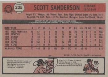 1981 O-Pee-Chee #235 Scott Sanderson Back
