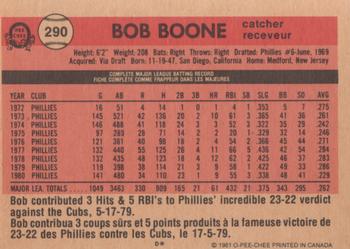 1981 O-Pee-Chee #290 Bob Boone Back