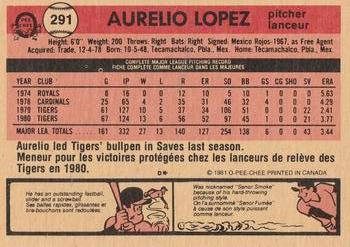1981 O-Pee-Chee #291 Aurelio Lopez Back