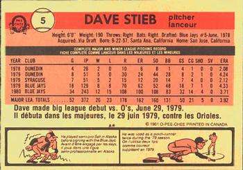 1981 O-Pee-Chee #5 Dave Stieb Back