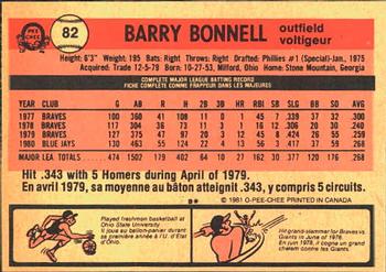 1981 O-Pee-Chee #82 Barry Bonnell Back