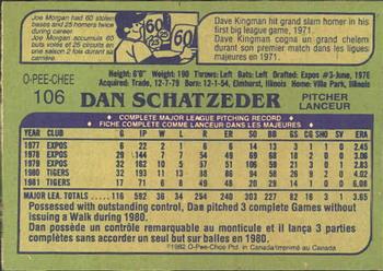1982 O-Pee-Chee #106 Dan Schatzeder Back