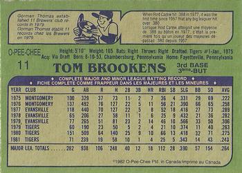 1982 O-Pee-Chee #11 Tom Brookens Back