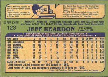 1982 O-Pee-Chee #123 Jeff Reardon Back