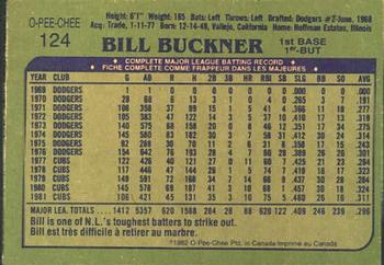 1982 O-Pee-Chee #124 Bill Buckner Back