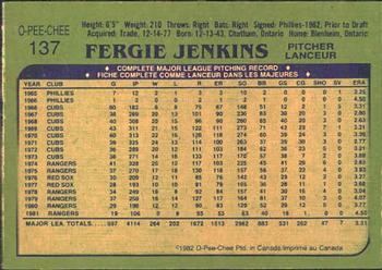 1982 O-Pee-Chee #137 Fergie Jenkins Back