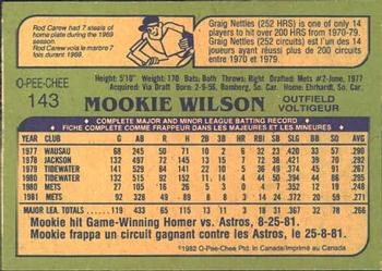1982 O-Pee-Chee #143 Mookie Wilson Back