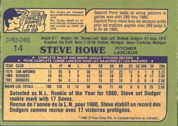 1982 O-Pee-Chee #14 Steve Howe Back