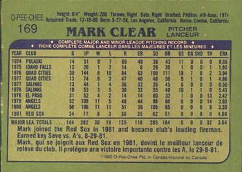 1982 O-Pee-Chee #169 Mark Clear Back