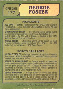 1982 O-Pee-Chee #177 George Foster Back