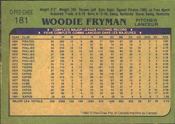 1982 O-Pee-Chee #181 Woodie Fryman Back
