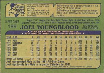 1982 O-Pee-Chee #189 Joel Youngblood Back