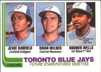 1982 O-Pee-Chee #203 Blue Jays Future Stars (Jesse Barfield / Brian Milner / Boomer Wells) Front