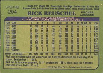 1982 O-Pee-Chee #204 Rick Reuschel Back
