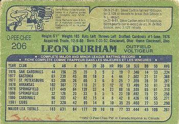 1982 O-Pee-Chee #206 Leon Durham Back