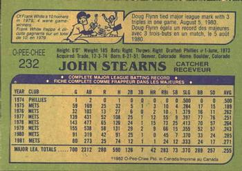 1982 O-Pee-Chee #232 John Stearns Back