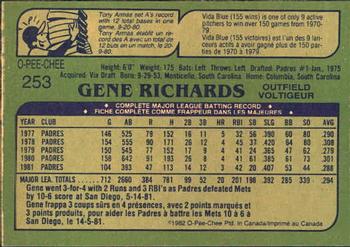 1982 O-Pee-Chee #253 Gene Richards Back