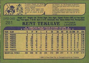 1982 O-Pee-Chee #281 Kent Tekulve Back