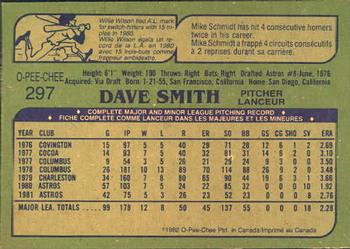 1982 O-Pee-Chee #297 Dave Smith Back