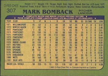 1982 O-Pee-Chee #307 Mark Bomback Back