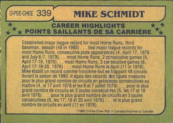 1982 O-Pee-Chee #339 Mike Schmidt Back