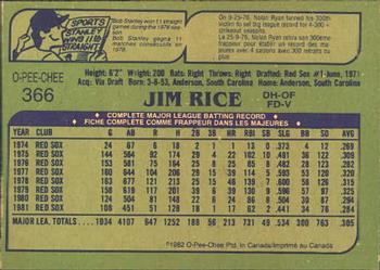 1982 O-Pee-Chee #366 Jim Rice Back