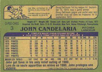 1982 O-Pee-Chee #3 John Candelaria Back