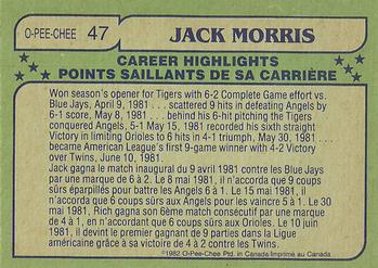 1982 O-Pee-Chee #47 Jack Morris Back