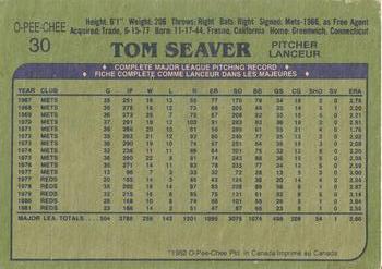 1982 O-Pee-Chee #30 Tom Seaver Back