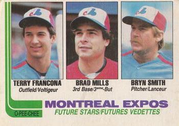 1982 O-Pee-Chee #118 Expos Future Stars (Terry Francona / Brad Mills / Bryn Smith) Front