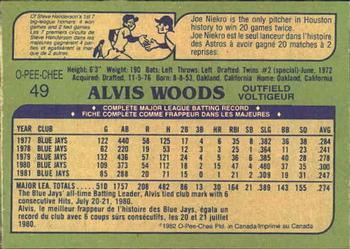 1982 O-Pee-Chee #49 Alvis Woods Back