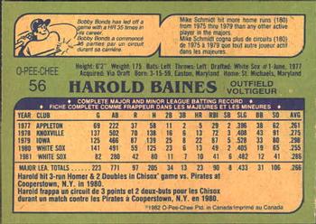1982 O-Pee-Chee #56 Harold Baines Back