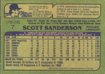 1982 O-Pee-Chee #7 Scott Sanderson Back