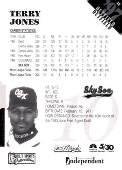 1997 Colorado Springs Sky Sox #12 Terry Jones Back