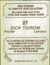1982 O-Pee-Chee Stickers #27 Dick Tidrow Back