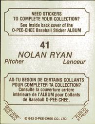 1982 O-Pee-Chee Stickers #41 Nolan Ryan Back